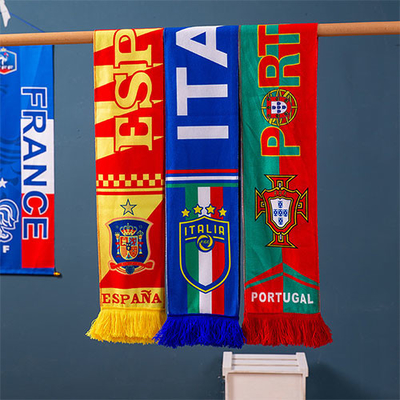 Oem Factory Manufacturer Custom Logo National Soccer Scarf Qatar Espana Brazil Portugal France Football Fans Scarves